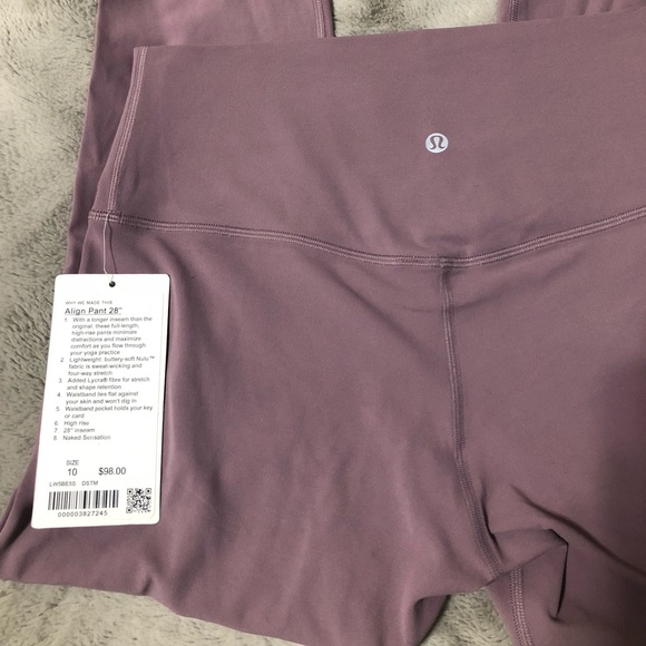 🍋NWT 28” Lululemon DUSTY MAUVE aligns Sz. 12 - Picture 3 of 6